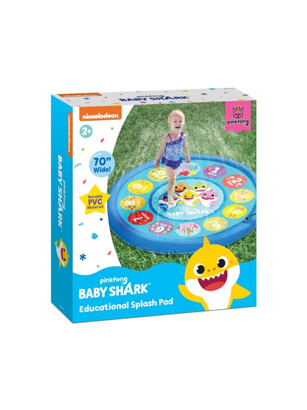 Pinkfong Baby Shark 70" Educational Splash Pad Water Play Mat Colors & Numbers